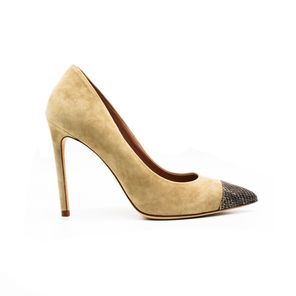 Italian Leather Heels Suede Decollete Pumps